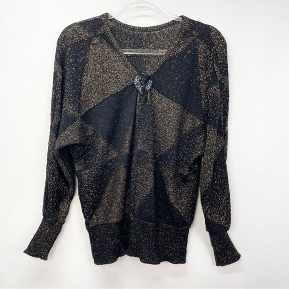 Vintage Mademoiselle Metallic Sweater Gold Black Size‎ Medium Sequin Heart